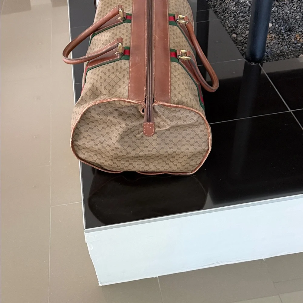 Gucci Beige Monogram Duffel with Green & Red Web Stripe. As It!